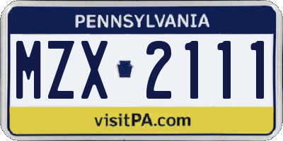 PA license plate MZX2111