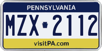 PA license plate MZX2112