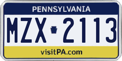 PA license plate MZX2113