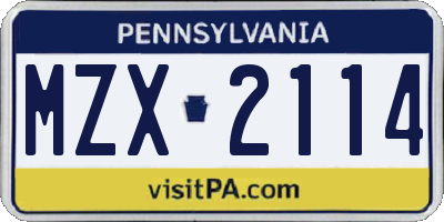 PA license plate MZX2114