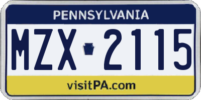 PA license plate MZX2115