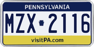 PA license plate MZX2116
