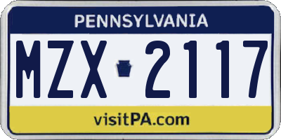 PA license plate MZX2117