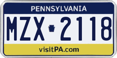 PA license plate MZX2118