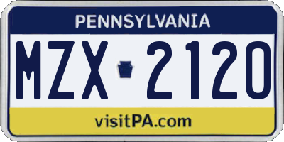 PA license plate MZX2120