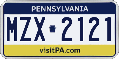 PA license plate MZX2121