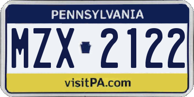 PA license plate MZX2122