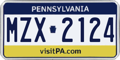PA license plate MZX2124
