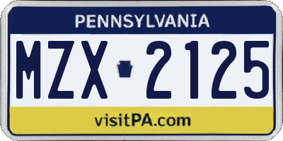 PA license plate MZX2125