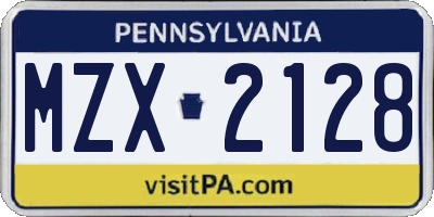 PA license plate MZX2128