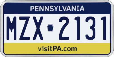 PA license plate MZX2131