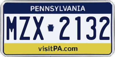 PA license plate MZX2132