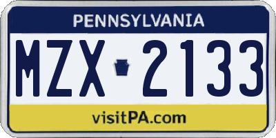 PA license plate MZX2133