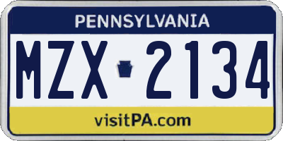 PA license plate MZX2134