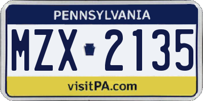 PA license plate MZX2135
