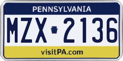 PA license plate MZX2136