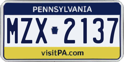 PA license plate MZX2137