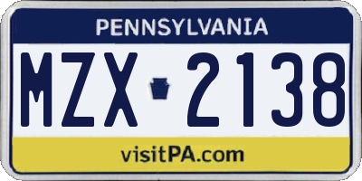 PA license plate MZX2138