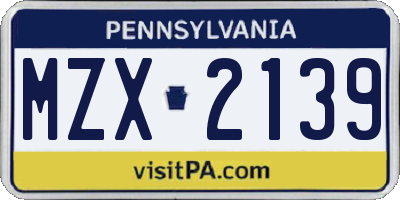 PA license plate MZX2139