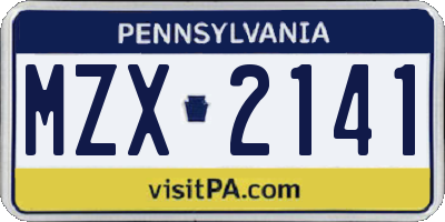 PA license plate MZX2141