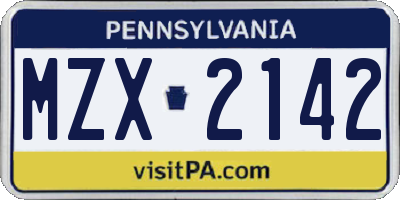 PA license plate MZX2142