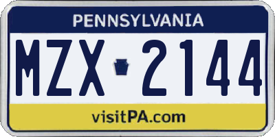 PA license plate MZX2144