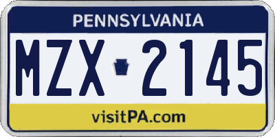 PA license plate MZX2145