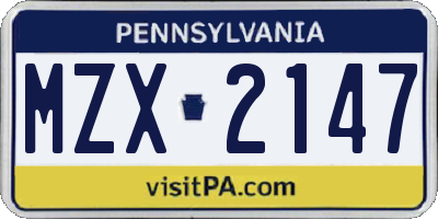 PA license plate MZX2147