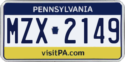 PA license plate MZX2149