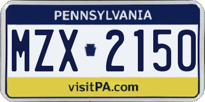 PA license plate MZX2150