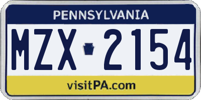 PA license plate MZX2154