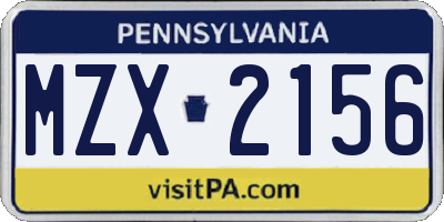 PA license plate MZX2156