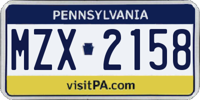 PA license plate MZX2158