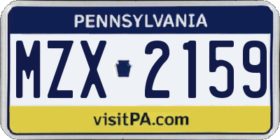PA license plate MZX2159