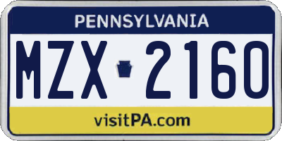 PA license plate MZX2160