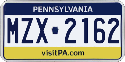 PA license plate MZX2162