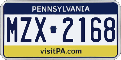 PA license plate MZX2168