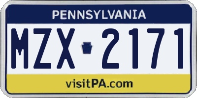 PA license plate MZX2171