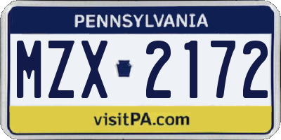 PA license plate MZX2172