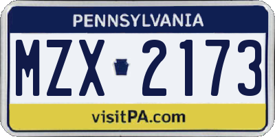 PA license plate MZX2173