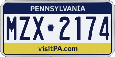PA license plate MZX2174