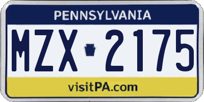 PA license plate MZX2175