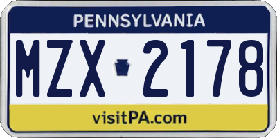 PA license plate MZX2178