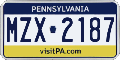PA license plate MZX2187