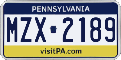 PA license plate MZX2189