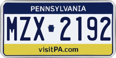 PA license plate MZX2192