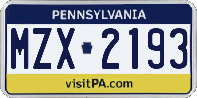 PA license plate MZX2193