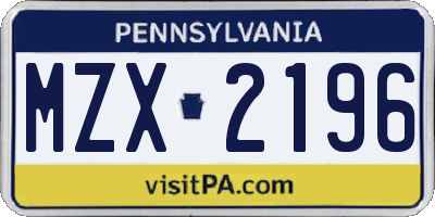 PA license plate MZX2196