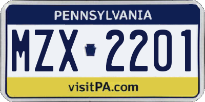 PA license plate MZX2201