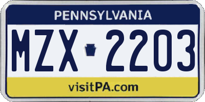 PA license plate MZX2203